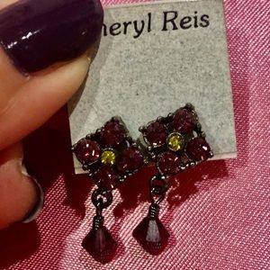 Vintage Amethyst & Olivine Dainty Crystal Earrings-NWT-Boutique